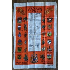 1975 Canada Calendar‎ Tea Towel Linen Lamont N. Ireland Provincial Crests NOS